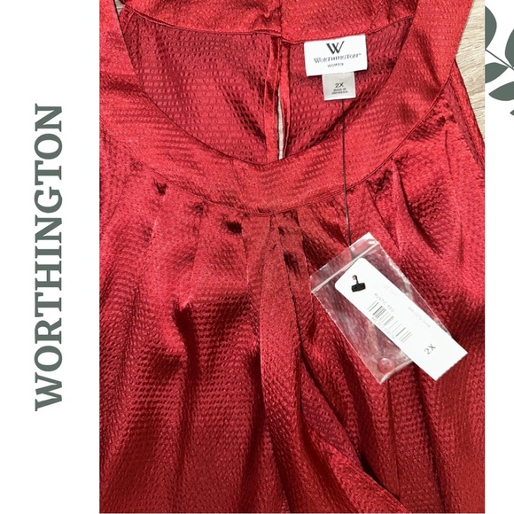 🛍️3/$40 Worthington Red Jacquard Sleeveless Blouse with Elastic Waist Size 2X - Picture 5 of 6